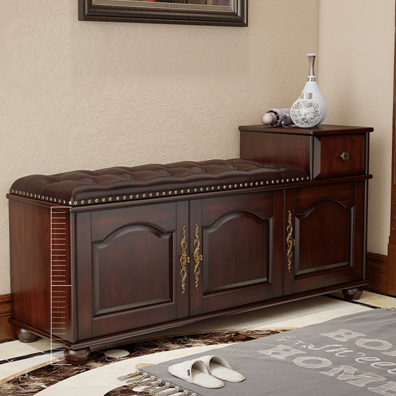 Banc de rangement rembourré pour chaussures en noyer