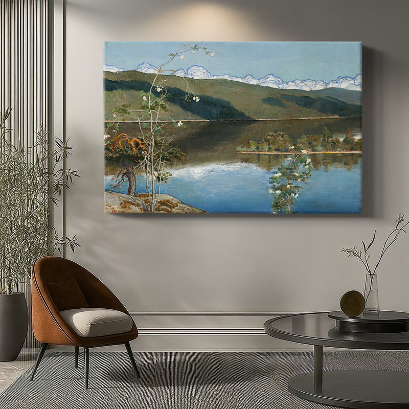 Lake Landscape with White Flowers-Unknown (Monogrammed E.K. / A.K.K.)-Gallery Wrapped Canvas-1899, 12 x 18