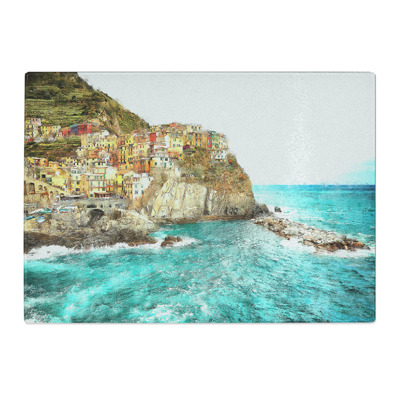 Tempered Glass Manorolo Cinque Terre in Italy Chopping Board, 28.5 cm x 39 cm