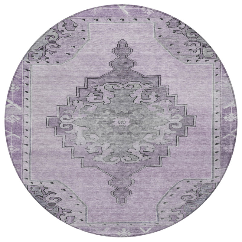 Machine Washable Indoor/Outdoor Xhevrie Plum Rug, Round 8'