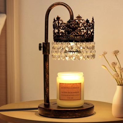 Candle Warmer Lamp With Timer Dimmer Adjustable Height,Crystal Candle Lamp Elegant,(Black Gold Brushed/2 Bulbs)