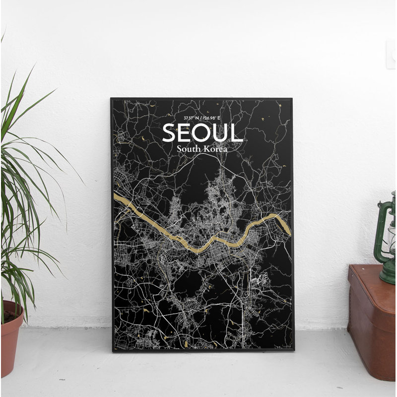 « séoul city map », reproduction d’impression sur affiche en luxe, H 36 po x l 24 po x P 0,05 po