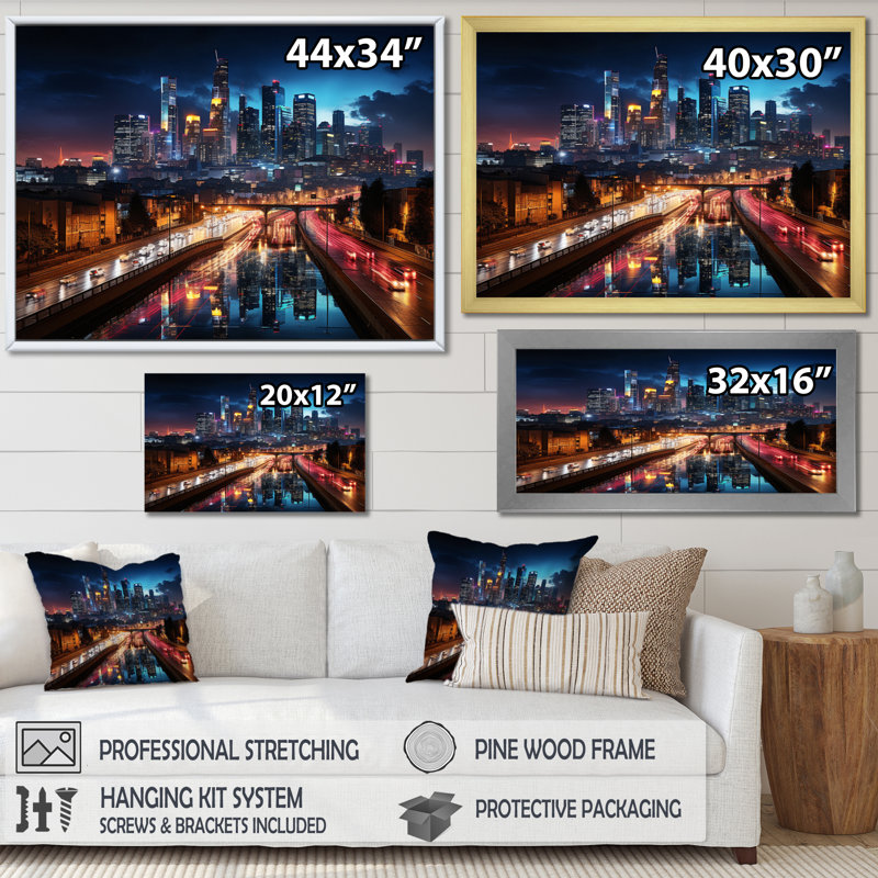 Paysage urbain pittoresque - impression, Cadre flottant doré, H 24 po x l 32 po x P 1 po