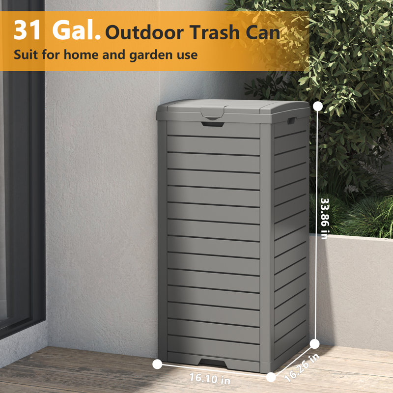 Contenant extérieur pour poubelle, 31 gallons, à double couvercle, Gris, 31 gallons
