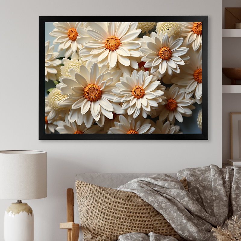 «White Daisy Bloom Elegance I», reproduction sur toile, Cadre simple noir, H 34 po x l 44 po x P 1,5 po