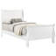 Lit simple à panneau blanc conçu pour la stabilité sur différents types de planchers blancs avec une tête de lit haute et une chambre à coucher de style traditionnel