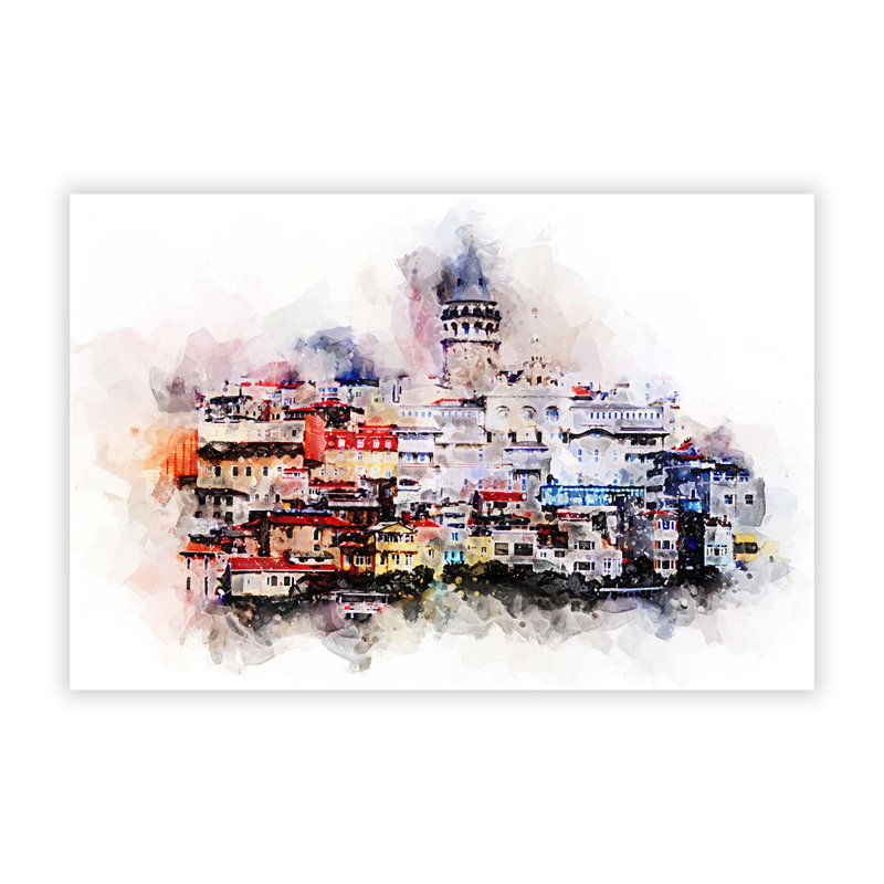Galata Tower In Istanbul Turkey - Painting, Paper, 59.4 cm H x 84.1 cm W x 0.1 cm D
