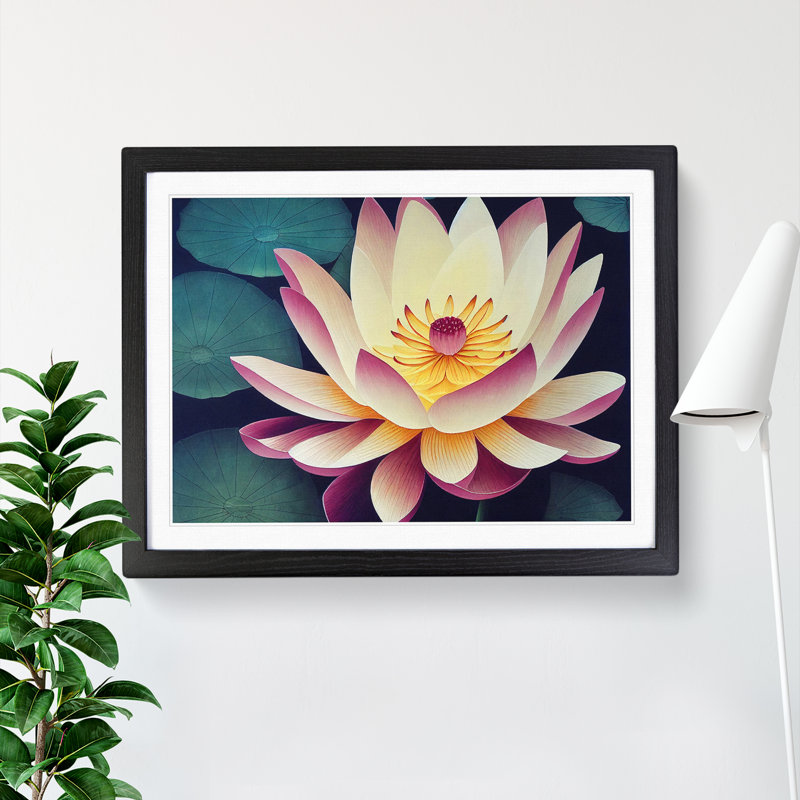 Pleasant Lotus Flower - Single Picture Frame Print, Black Framed, 46cm H x 64cm W x 2cm D