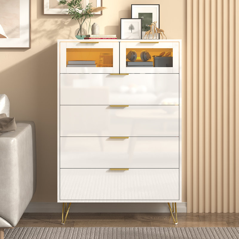 Commode 6 tiroirs avec commode lumineuse Iyaz, Blanc