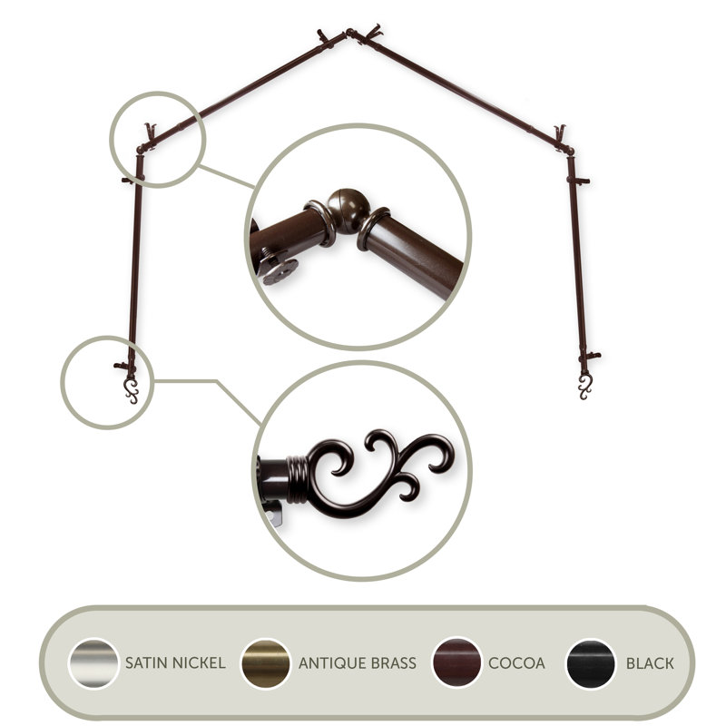 Ensemble de tringle à rideaux simple et quincaillerie pour fenêtre à 4 côtés Verlyn, Cacao, 18 po à 28 po (chaque côté)