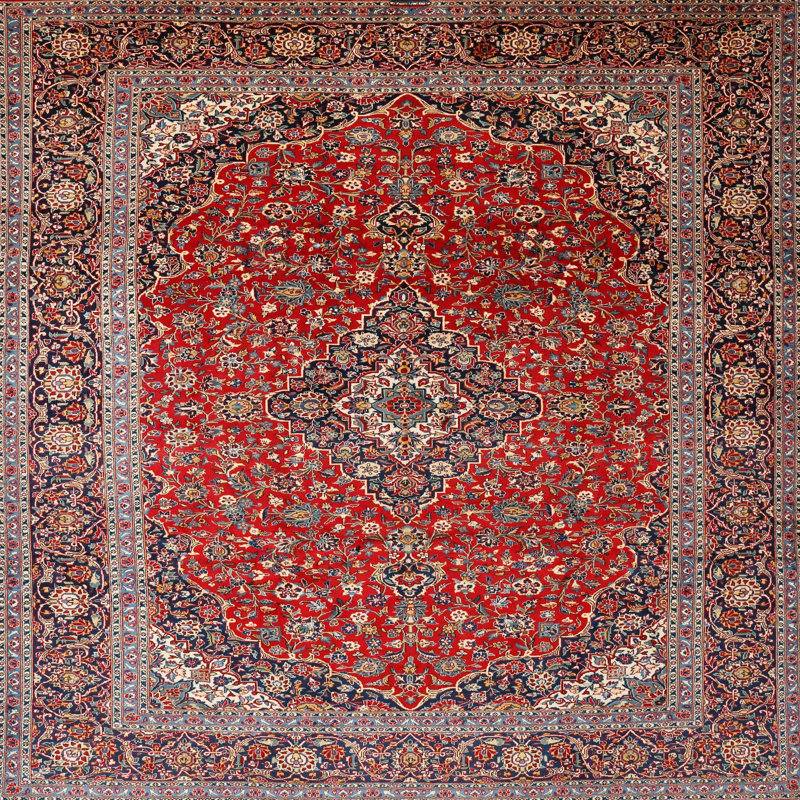 Tapis oriental rouge / brun Ami, Carré 8 pi