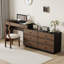 Bureau de meuble-lavabo extensible convertible en L en bois pour la maison et le bureau avec miroir de maquillage rabattable et 6 tiroirs de rangement, dont 2 petits tiroirs de rangement-2031934658