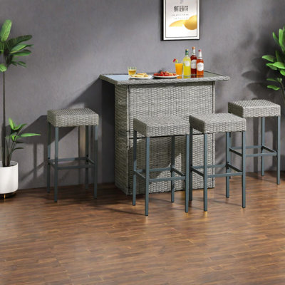Ensembles de bar de patio en rotin gris durable pour les espaces extérieurs modernes