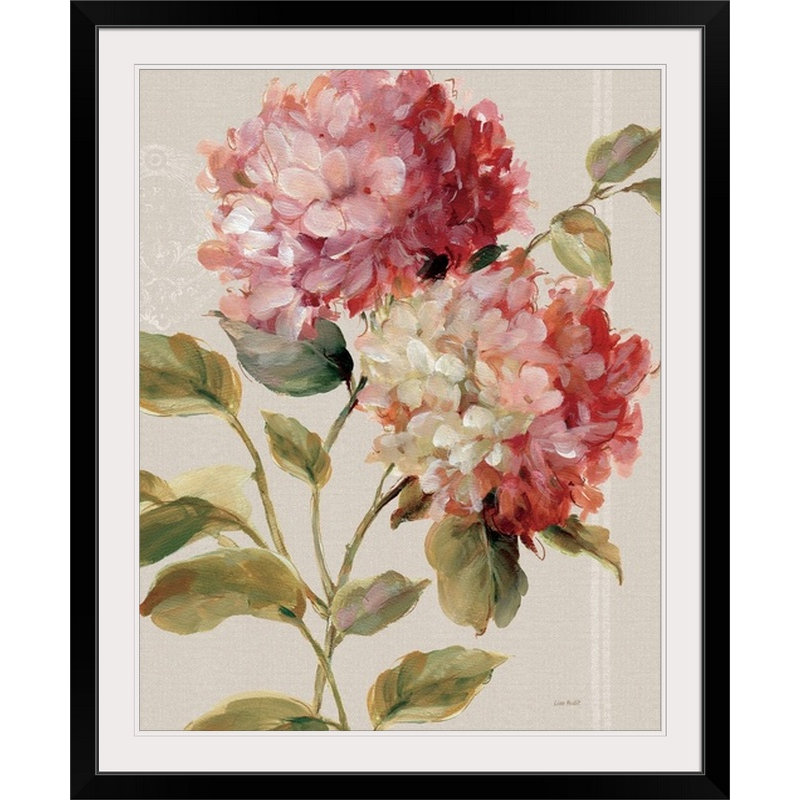 «Harmonious Hydrangeas Linen» - reproduction, Cadre noir, H 28 po x l 24 po x P 1 po