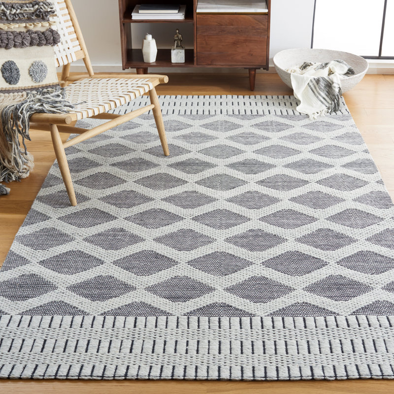 Allyx Hand Woven Wool/Cotton Geometric Rug in Ivory/Gray, Round 6'