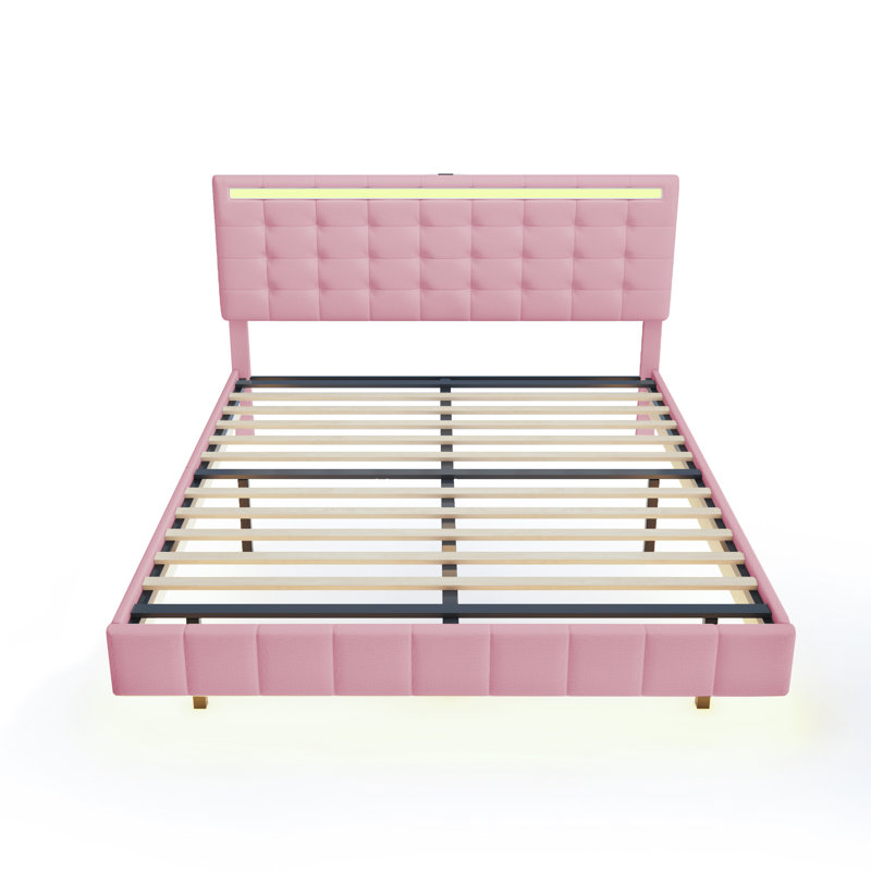 Carrubba Upholstered Linen Bed, Pink