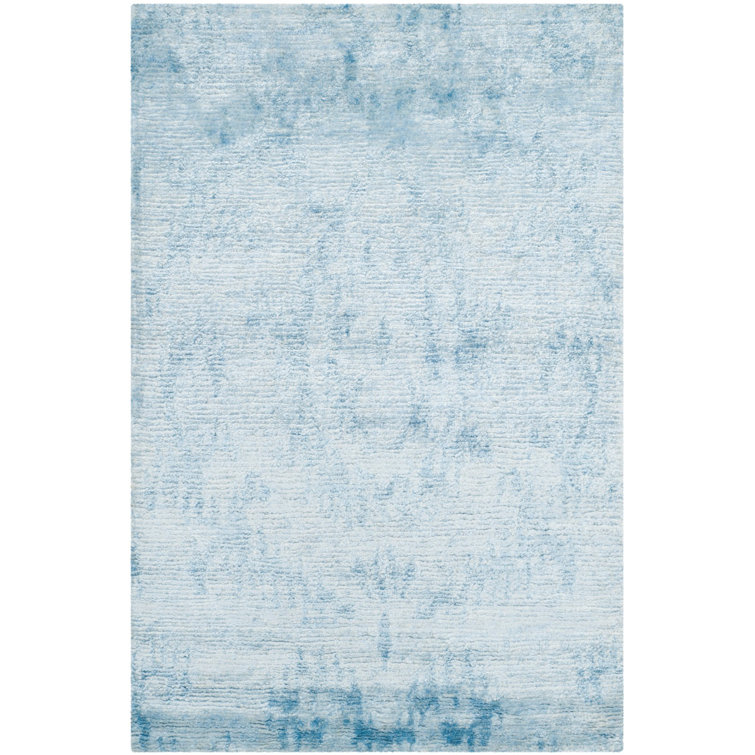 Tibetan Hand Knotted Viscose/Cotton Ikat Rug in Sky Blue