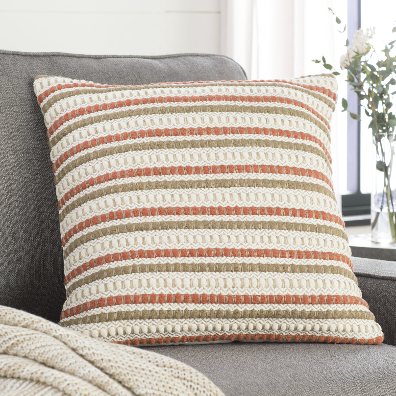 Allentown 20" x 20" Linen Throw Pillow, Ivory