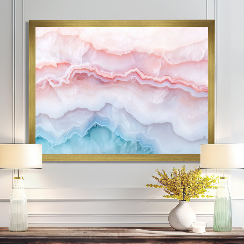 «Agate Dream River IV», reproduction d'art sur pierre, Reproduction encadrée, H 30 po x l 40 po, Doré