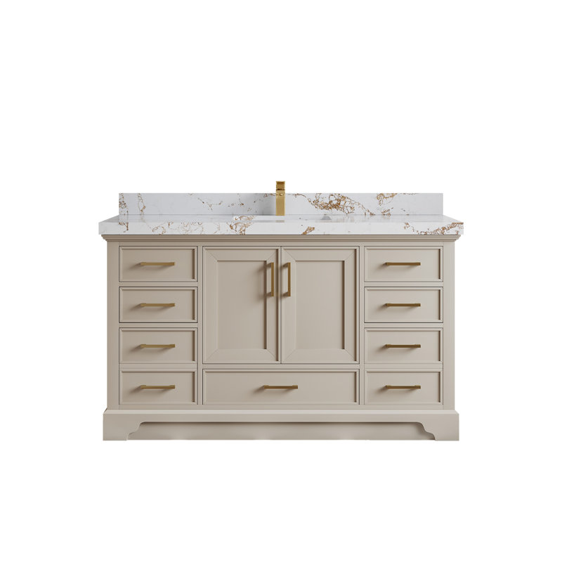 Meuble-lavabo simple 60 po avec plateau Khiala, Doré Viola