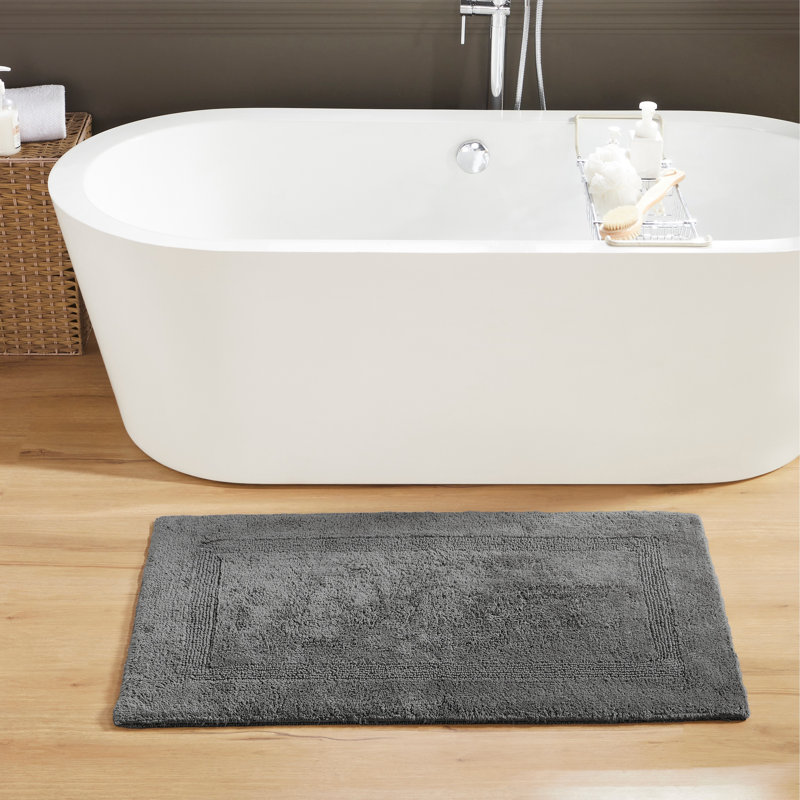 Rozanne Reversible Cotton Bath Rug, Gray, 24" x 40" Rectangle