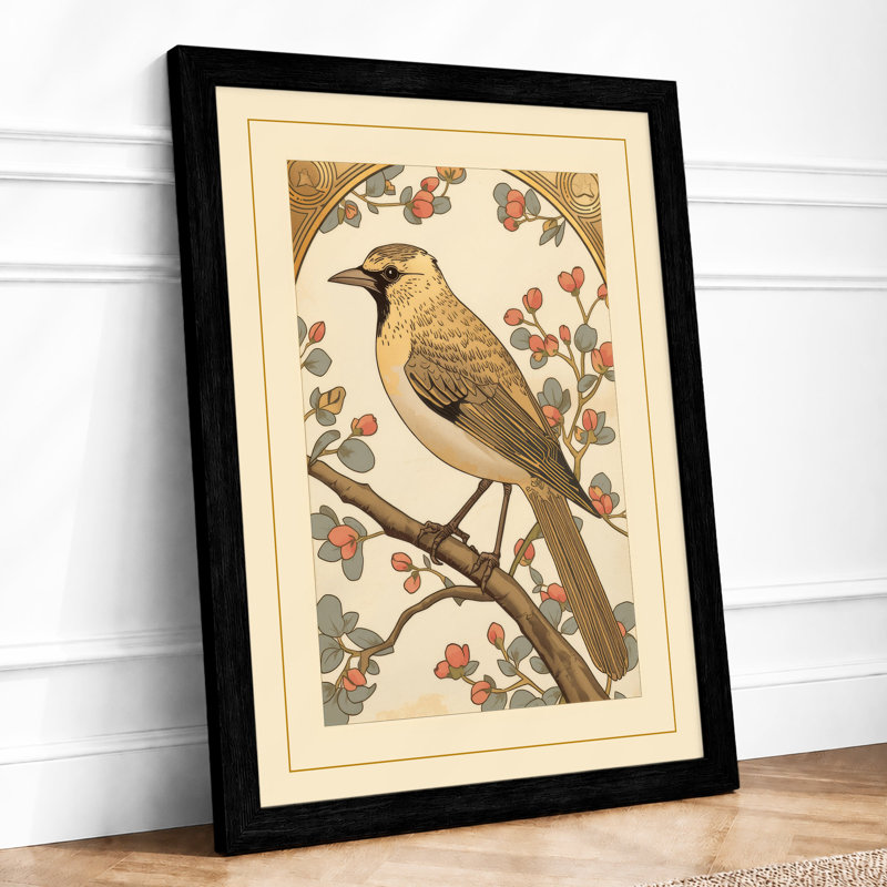 Bird On Branch Botanical - Print, Black, A4 - 29.7 x 21.0 cm