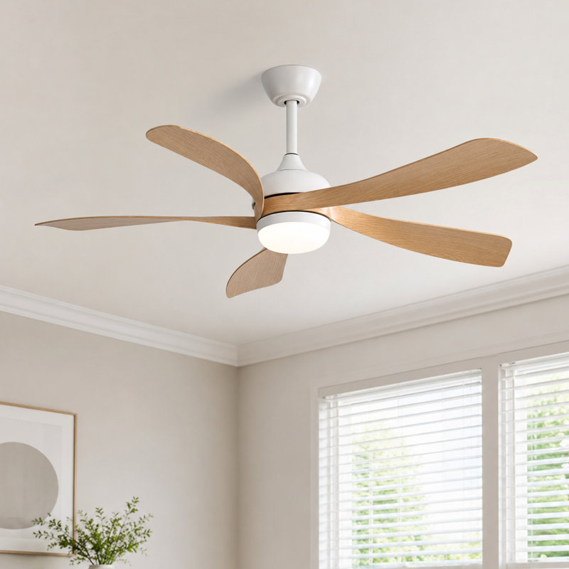 TurboBreeze 45'' - 5 Blade Modern Ceiling Fan with Dimmable Light Kit and Remote Control, 45" , White/Oak