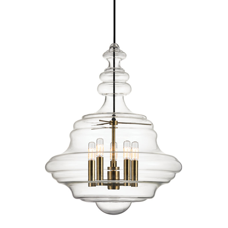 Luminaire suspendu unique à 5 lumières Roth, Laiton vieilli
