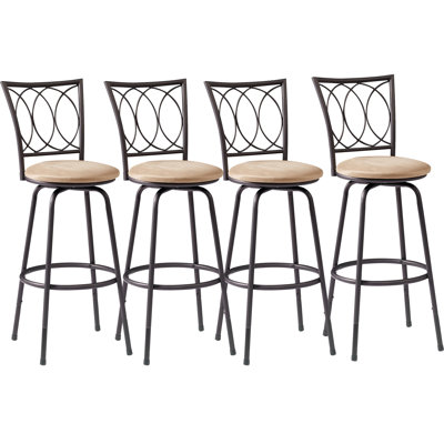 Set of 4 Swivel Bar Stool with Cushioned Seat and Backrest, Modern Counter Stool with Adjustable Height Detachable Steel Legs for Kitchen Island and Home Bar
