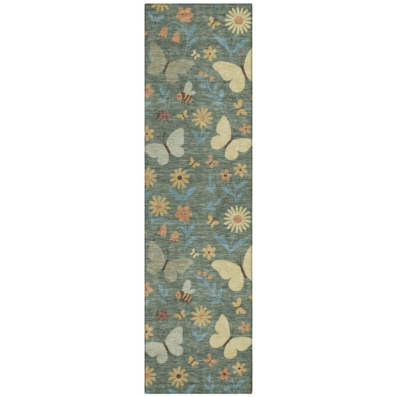 Machine Washable Indoor/Outdoor Chantille ACN2618 Kids Rug, Basil, 2'3" x 7'6" Runner