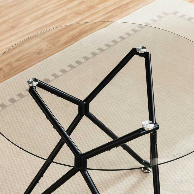Table de salle à manger ronde en verre trempé 35,4 po avec pieds en métal
