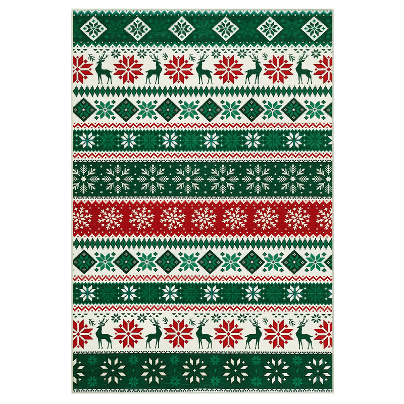 Christmas Rug Washable Rug with Non Slip Backing, Thin Foldable Short Pile Carpet, Soft Indoor Non Shedding Printed Mat Xmas Holiday Carpet for Living Room Bedroom