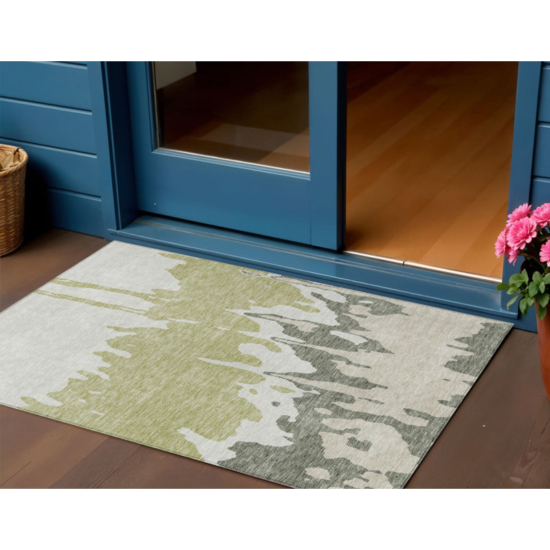 Tapis intérieur lavable abstrait 3 pi x 5 pi Sage