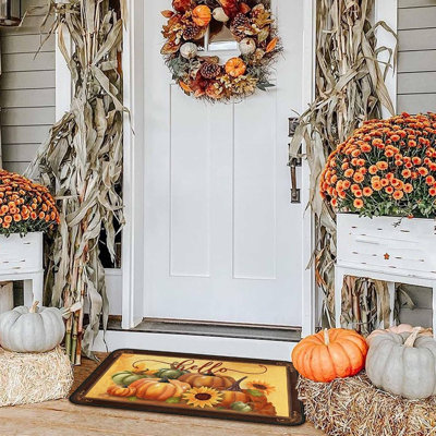 Farmhouse Pumpkin & Sunflower Fall Doormat | Rustic Autumn Welcome Mat for Indoor & Outdoor Home Décor