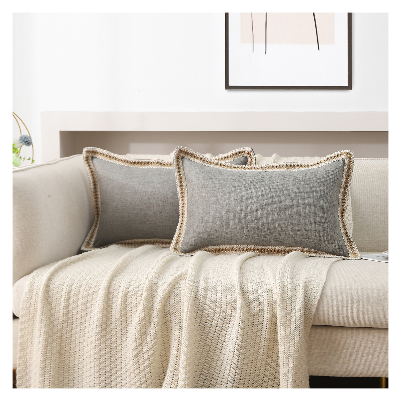 Color Pillow Cover, Gray, Rectangle 12"H x 20"W