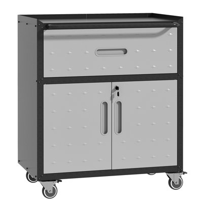 Garrett Heavy-duty Mobile Tool Cabinet With Locking Drawer & Doors, 29.5-inch Wide Rolling Steel Storage For Garage And Workshop, Black & Gray