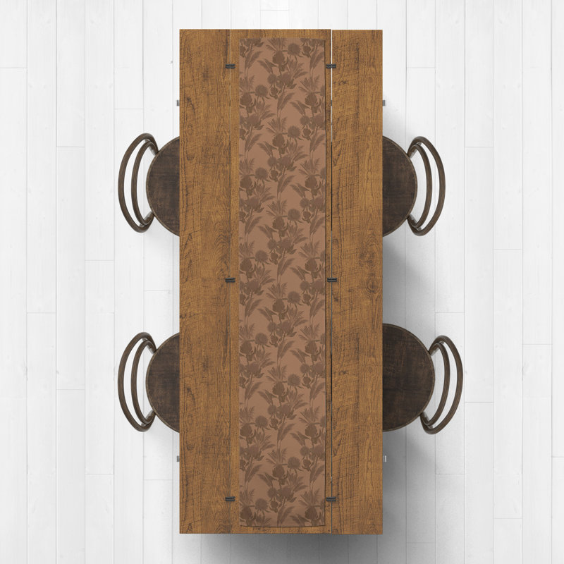 Rectangular Floral Table Runner, 90" x 16", Brown