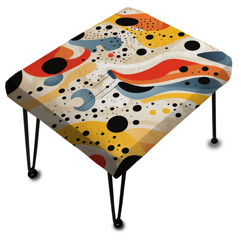Red Poupart Lichtenstein's Lines Matrix - Abstract Rectangle Ottoman