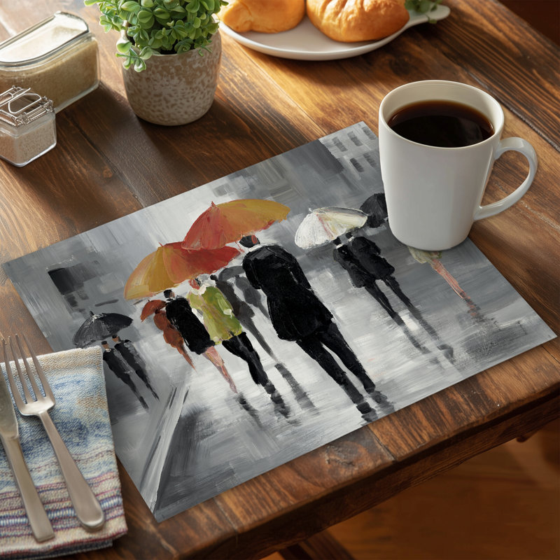 Contemporary Gray Object Placemat - Street Scene with Umbrellas