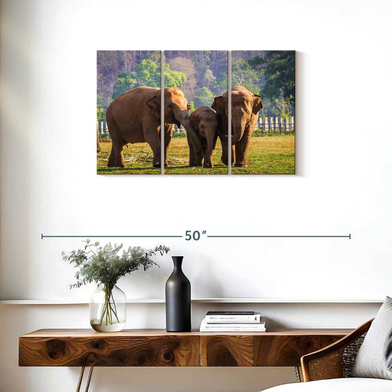 Famille d'éléphants Brampt, H 20 po x l 33 po