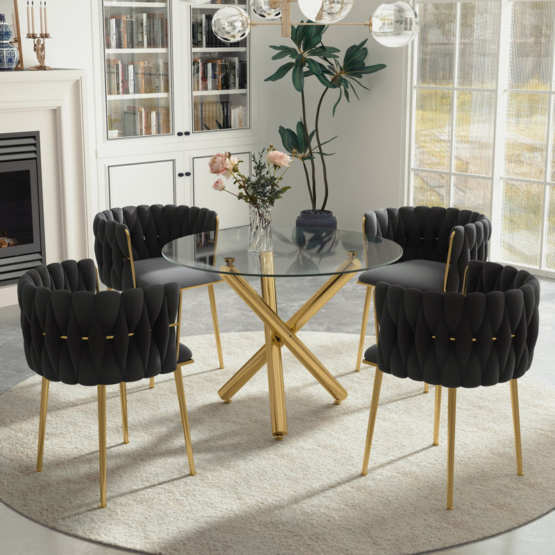 Ensemble de salle à manger Raykwan, Noir, H 29,5 po x L 39,37 po x l 39,37 po, Or