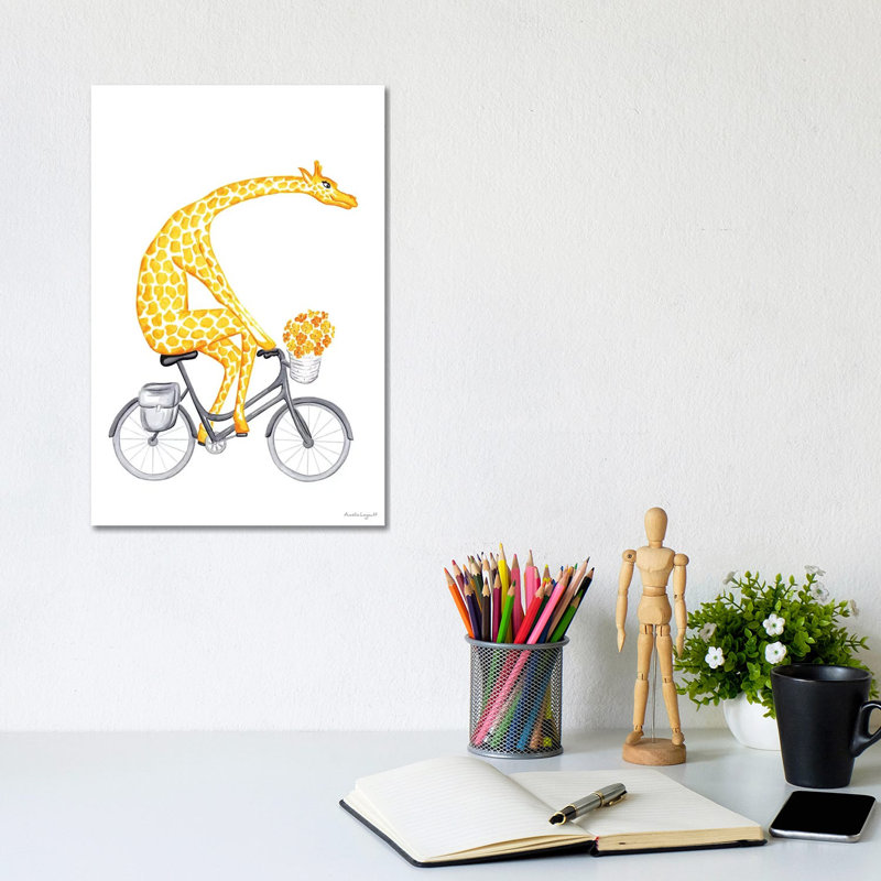 Giraffe On Bike by Amélie Legault - Wrapped Canvas Gallery-Wrapped Canvas Giclée, 20.32 cm H x 30.48 cm W