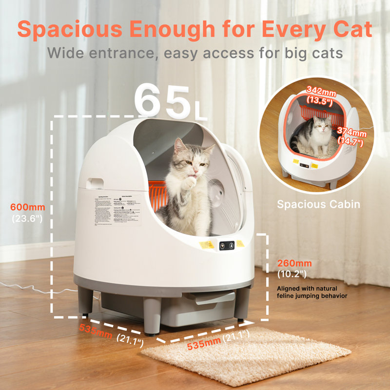 Self Cleaning Cat Litter Box, Open Top Automatic Litter Box, App Control, Safety Protection, With Smart Odor Control System