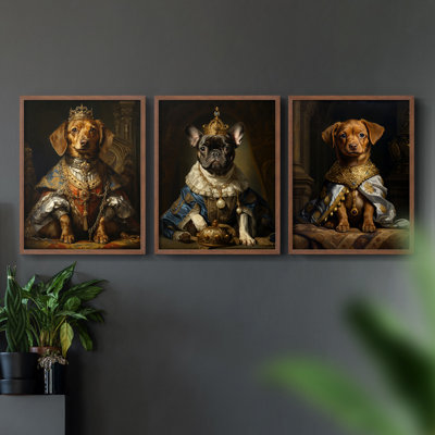 Série royale d'animaux LX III - ensemble de 3 estampes numériques encadrées - prêt à être accroché