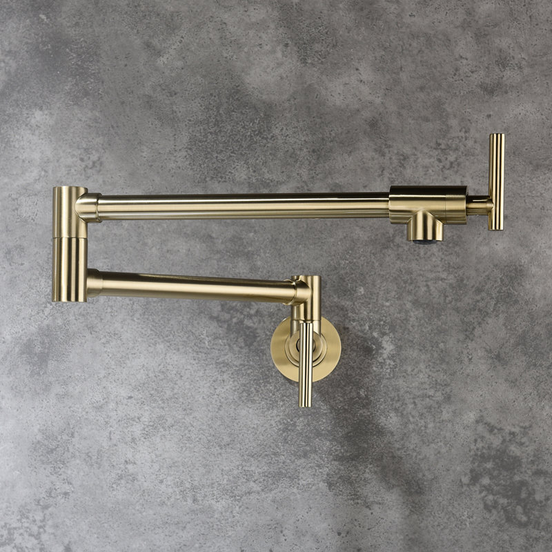Wall Mount Gold Pot Filler Faucet - Arm For Practical Operations, Double Handles Stable Water Flow, To Corrosion Easy Access With Arm, Controlled Surface