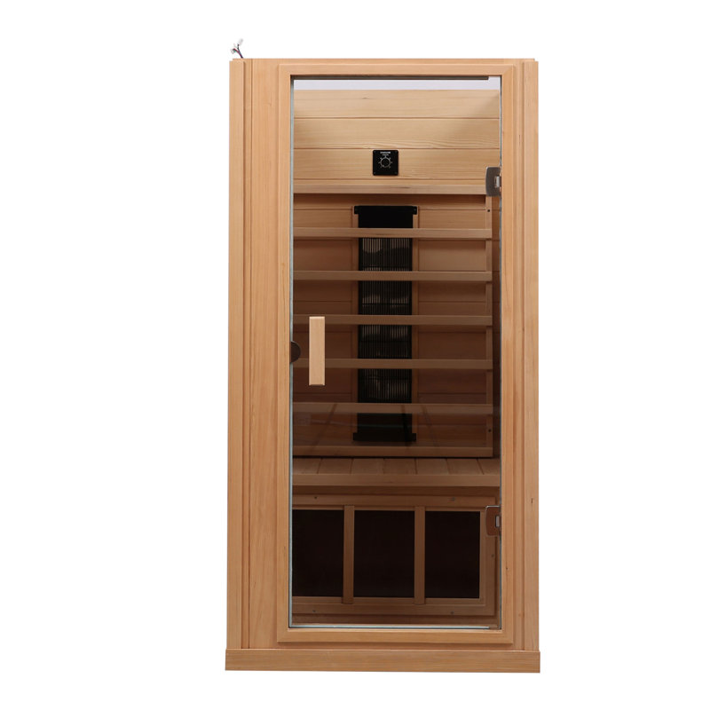 Belfry Bathroom Pondella 1 - Person Bluetooth Compatible FAR Infrared Sauna with Remote Control in Hemlock