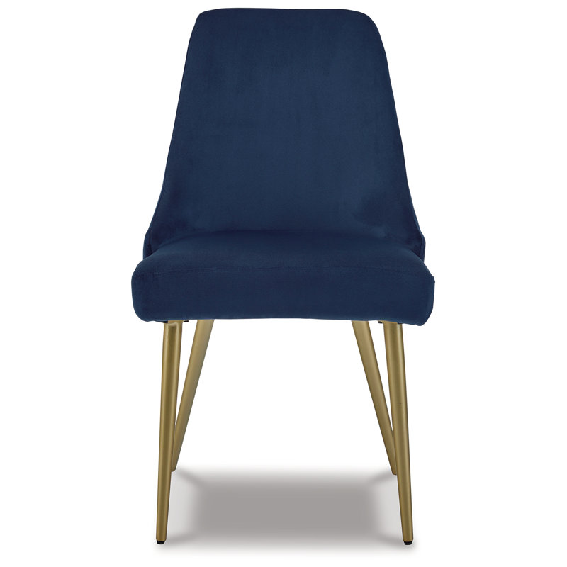 Blue Velvet Upholstered Dining Chair with Gold Metal Legs, Set of 2