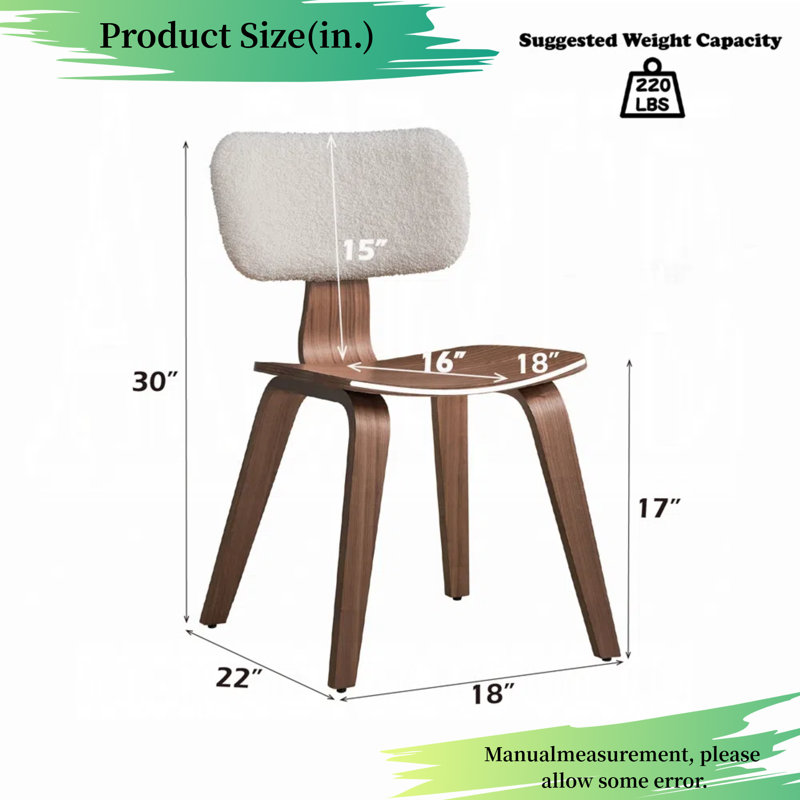 Ensemble de 2 chaises d'appoint Modern - Bois de noyer et blanc Boucle - Chaises de salle à manger ergonomiques courbées