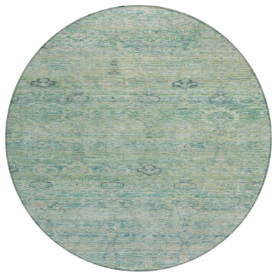 Tapis rond lavable intérieur bleu sarcelle et lin 8 pi