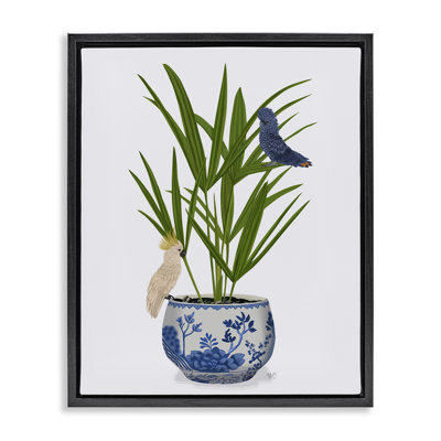 «Cockatiels on Planter», art mural encadré flottant par Fab Funky